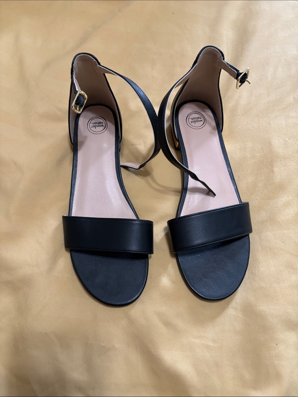 wonder nation Black Open-Toe Ankle-Strap Flat Sandals